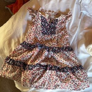 Jamie & Jack Girls Floral Ruffle Tiered Dress in Cream and Navy